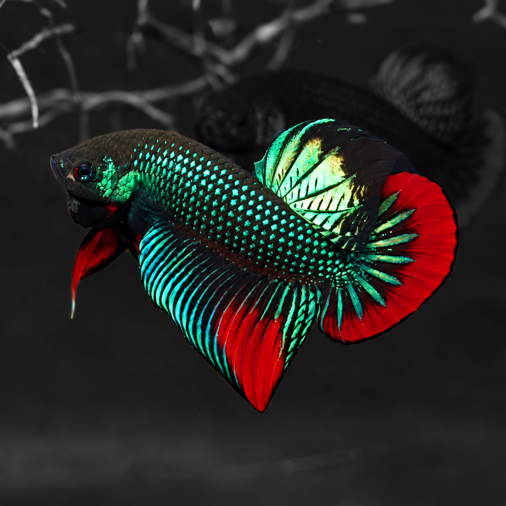 Wild Green Imbellis Red Tail Male Betta Fish