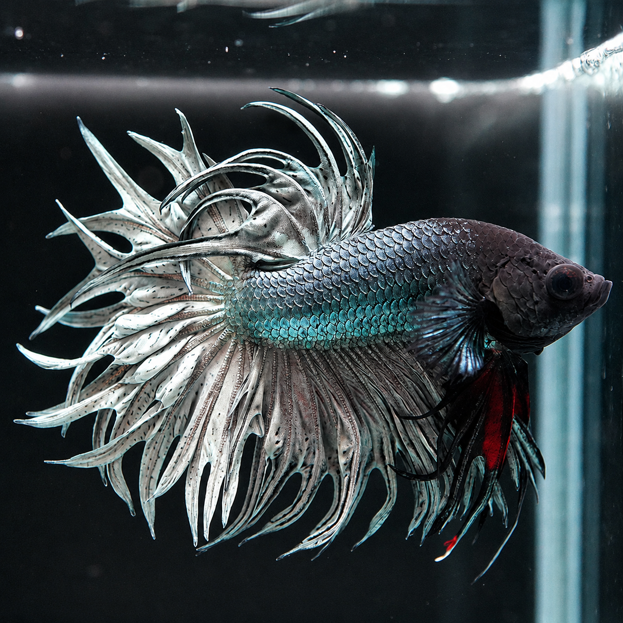 Copper Steel Crowntail Male Betta Fish with full metallic steel body and crown fins